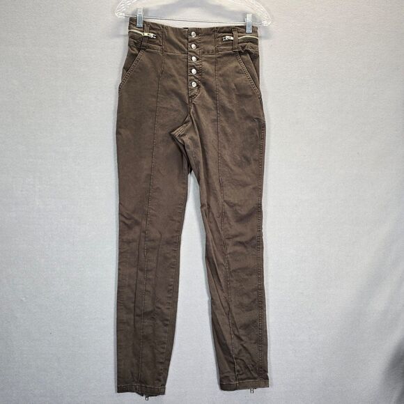 A.L.C. Womens Brown Button Fly Side Slash Pocket  Zip Pants 6 - Picture 1 of 14